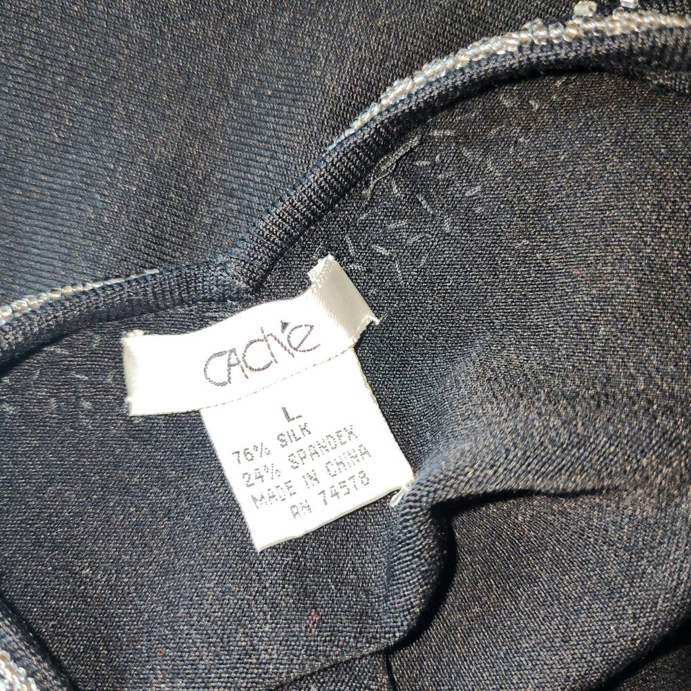 Cache Size L Black Stretch Deep V Rhinestone Acce… - image 6